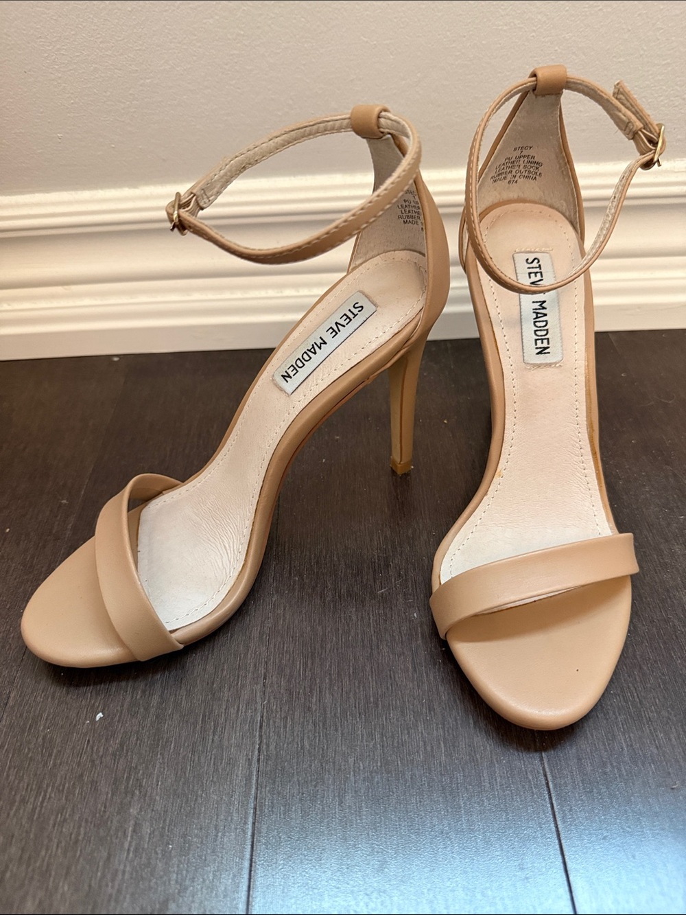 Steve Madden Stecy Nude/Tan Ankle-Strap Stiletto Sandals (Size 7)